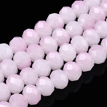 Two-Tone Imitation Jade Glass Beads Strands, Faceted, Rondelle, Plum, 4.5x3.5mm, Hole: 1mm, about 122~135pcs/strand, 16.73 inch~17.32 inch(42.5~44cm)