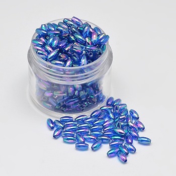 AB Color Plated Rice Electroplated Eco-Friendly Transparent Acrylic Beads, Cornflower Blue, 6x3mm, Hole: 1mm, about 1770pcs/50g