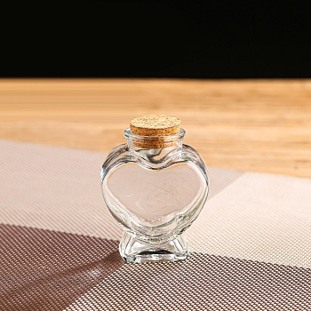 Glass Bottle, Wishing Bottle, with Cork Stopper, Heart, Clear, 6x8.1cm, Bottle: 7.4cm high, Capacity: 80ml(2.71fl. oz)