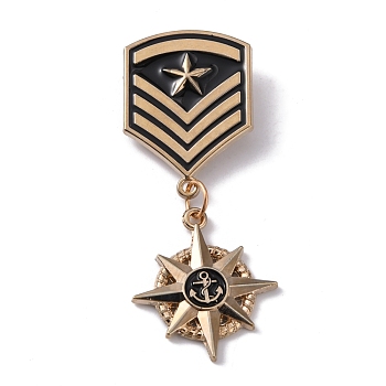 Star & Anchor Zinc Alloy Pendant Lapel Pin, Chevron Dangle Charm Brooch Medal for Men, Golden, 65x24.5x2mm