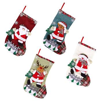 4Pcs Cloth Christmas Stockings Sets, Christmas Tree Small Pendant, for Family Holiday Season Decoration, Mixed Shapes, Mixed Color, 310x190mm