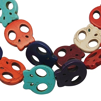 Synthetic Howlite Beads, Halloween, Skull, Dyed, Mixed Color, Size: about 20mm wide, 21mm long, 4mm thick, hole: 1mm, 15.5 inch