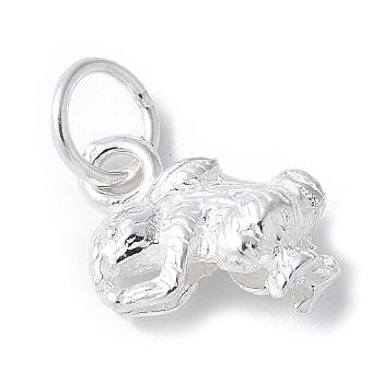 925 Sterling Silver 3D Chinese Zodiac Charms, with Jump Rings, Silver Color Plated, Rabbit, 8~14x5~11x3~6.5mm, Hole: 3.5mm