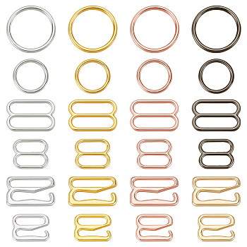 480Pcs 24 Styles Alloy Underwear Strap Adjustment Buckles, Bra Slider Hoop, Mixed Color, 8~14x9~15x1~1.5mm, Inner Diameter: 8~12mm, 20pcs/style