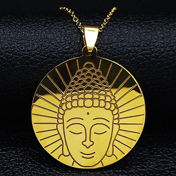 304 Stainless Steel Pendant Necklaces for Women Men, Buddhist Statues, Golden, 19.80 inch(50.3cm)