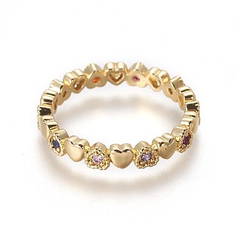 Cubic Zirconia Rings, with Brass Findings, Heart, Real 18K Gold Plated, US Size 7 1/4(17.5mm)