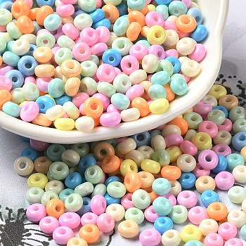 Baking Paint Glass Seed Beads, Donut, Colorful, 4x2.5mm, Hole: 1mm, about 6205pcs/pound