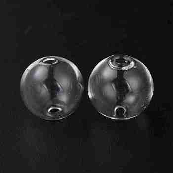 Handmade Two Holes Blown Glass Globe Beads, Round, for DIY Wish Bottle Pendants Glass Beads, Clear, 20mm, Hole: 2mm