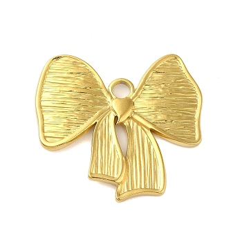 Ion Plating(IP) 304 Stainless Steel Pendants, Bowknot Charm, Real 18K Gold Plated, 26x28x2mm, Hole: 3mm