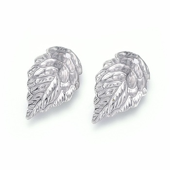 304 Stainless Steel Pendants, Textured Leaf, Stainless Steel Color, 17x10x1mm, Hole: 1mm