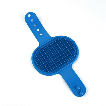 TPR(Thermoplastic Rubber) Bath Grooming Shedding Brush Soothing Massage Rubber Comb, with Adjustable Strap, Massage Brush, Pet Supplies, Blue, 266x126x8mm