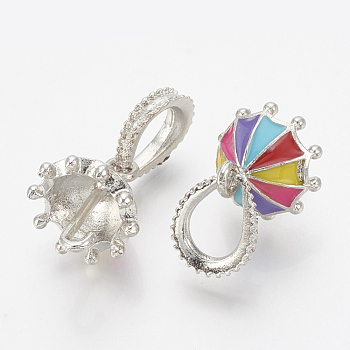 Alloy Enamel European Dangle Charms, Large Hole Pendants, Umbrella, Platinum, Colorful, 27mm, Hole: 5mm