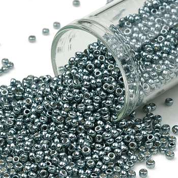 TOHO Round Seed Beads, Japanese Seed Beads, Frosted, (565F) Matte Galvanized Grey Blue, 11/0, 2.2mm, Hole: 0.8mm, about 1110pcs/10g
