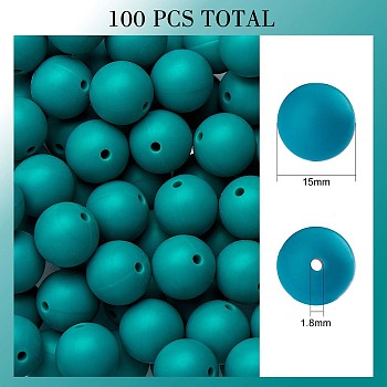 100Pcs Silicone Beads Round Rubber Bead 15MM Loose Spacer Beads for DIY Supplies Jewelry Keychain Making, Dark Green, 15mm