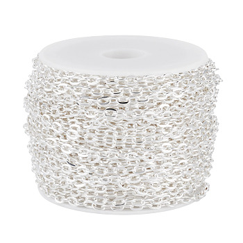 10m Iron Cable Chains, Unwelded, Flat Oval, Cadmium Free & Lead Free, Silver, 4x2.7x0.7mm, about 32.81 Feet(10m)/Set