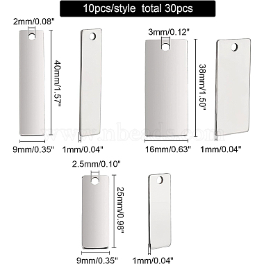 Benecreat 30piezas 3 estilo 201 y 304 colgantes de etiqueta en blanco con estampado rectangular de acero inoxidable(STAS-BC0003-43)-2