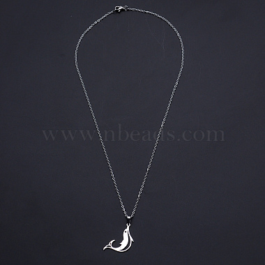 201 Stainless Steel Dolphin Pendants Necklaces(NJEW-S105-JN710-45-1)-2