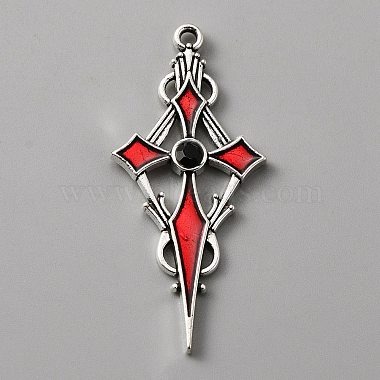 Antique Silver Red Cross Alloy Rhinestone+Enamel Pendants