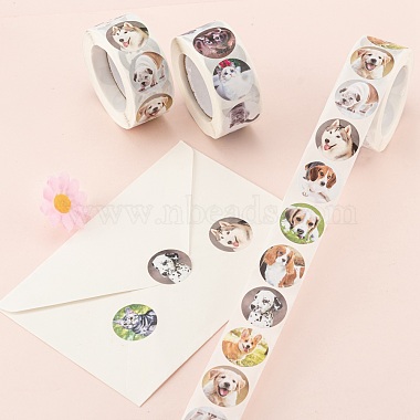 4 Rolls 2 Style Cat & Pet Dog Pattern Self-Adhesive Kraft Paper Stickers(DIY-LS0003-36)-6