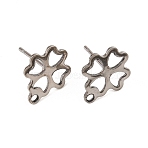 Non-Tarnish 201 Stainless Steel Stud Earring Findings, with 304 Stainless Steel Pins, Horizontal Loops and Ear Nuts, Clover, Stainless Steel Color, 13x11mm, Hole: 1mm, Pin: 0.8mm(EJEW-A071-14A-P-01)