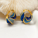 Alloy & Enamel Hoop Earrings, Twist, Golden, Blue, 25mm(WG61D14-01)