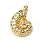 Brass Micro Pave Cubic Zirconia Pendants, Conch Shape, Long-Lasting Plated, Rack Plating, Cadmium Free & Lead Free, Real 18K Gold Plated, 22.5x14.5x3.5mm, Hole: 1.5mm(KK-C119-20A-G)