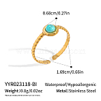 Round Synthetic Turquoise Ring, Stainless Steel Cuff Ring for Women, Real 18K Gold Plated(RE0244-1)
