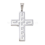 304 Stainless Steel Pendants, Cross Charms, Long-Lasting Plated, Stainless Steel Color, 39x27x2.5mm, Hole: 9x5mm(STAS-B137-09P)