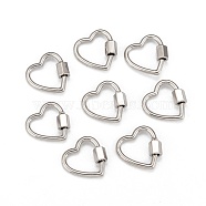 Brass Screw Carabiner Lock Charms, for Necklaces Making,  Heart, Platinum, 18.5x18.5x2mm, Screw: 6x5.5mm(KK-T047-04P)
