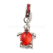 Rack Plating Alloy Rhinestone European Dangle Charms, Glass Turtle Large Hole Pendants, Lead Free & Cadmium Free, Platinum, Red, 30mm, Hole: 5mm(FIND-H005-45P-07)