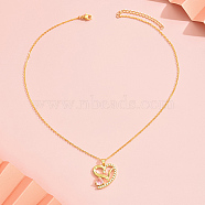 Brass Micro Pave Cubic Zirconia Pendant Necklaces, Heart, Real 18K Gold Plated, 15.75 inch(40cm), Heart: 25x22mm(EB4525-1)