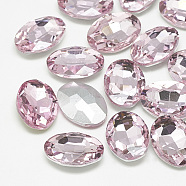 Pointed Back Glass Rhinestone Cabochons, Back Plated, Faceted, Oval, Light Rose, 10x8x4mm(RGLA-T080-8x10mm-10)