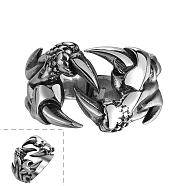 Punk Rock Style 316L Surgical Stainless Steel Hollow Claw Wide Band Rings for Men, Antique Silver, US Size 8(18.1mm)(RJEW-BB06736-8)