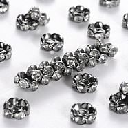 Brass Rhinestone Spacer Beads, Grade A, Wavy Edge, Gunmetal, Rondelle, Crystal, 6x3mm, Hole: 1mm(RB-A014-L6mm-01B)