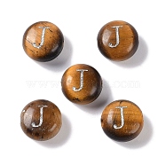 Natural Tiger Eye Beads, Rondelle with Letter, Letter J, 8.5~9x5~5.5mm, Hole: 1.2mm(G-L524-20J-02)