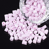 6/0 Two Cut Glass Seed Beads, Hexagon, Baking Paint, Pearl Pink, 3.5~5x3.5~4mm, Hole: 1mm, about 4500pcs/bag(SEED-S033-06B-10)