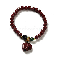 6mm Round Cinnabar Mala Stretch Bracelets, with Synthetic Malachite and Natural Agate, Elephant, Inner Diameter: 2 inch(4.95~5.1cm)(BJEW-B080-28B-02)