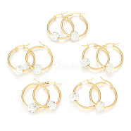 304 Stainless Steel Hoop Earrings, with Polymer Clay Rhinestone Beads, Golden, 12 Gauge, 33x29x2mm, pin: 0.2x0.8mm(EJEW-P096-079)