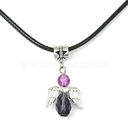 Angel Shape Alloy with Glass Pendant Necklaces, with Imitation Leather Cords, Medium Orchid, 17.32 inch(44cm)(NJEW-JN04560-01)