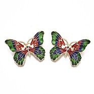 Butterfly Enamel Pin with Rhinestone, 3D Animal Alloy Brooch  for Backpack Clothes, Nickel Free & Lead Free, Light Golden, Colorful, 36x49mm(JEWB-N007-094)