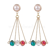 Glass Beaded Half Round with Triangle Dangle Stud Earrings, 304 Stainless Steel Big Drop Earrings for Women, Golden, Colorful, 55.5mm, Pin: 0.9mm(EJEW-TA00078)