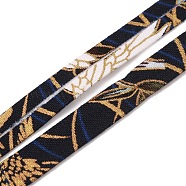 Polyester Ribbons, Garment Accessories, Black, Leaf Pattern, 3/8 inch(10.5mm), 5 Yards/roll.(OCOR-WH0079-44E)