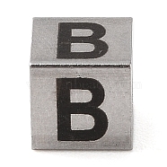 Tarnish Resistant 201 Stainless Steel European Beads, Large Hole Beads, Cube with English Letter, Stainless Steel Color, Letter B, 7x7x7mm, Hole: 5mm(STAS-M058-01B-P)