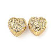 Rack Plating Brass Micro Pave Cubic Zirconia European Beads, Cadmium Free & Lead Free, Long-Lasting Plated, Heart, Real 18K Gold Plated, 11.5x12x8mm, Hole: 5mm(KK-G513-43G)