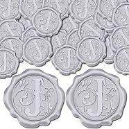Adhesive Wax Seal Stickers, Envelope Seal Decoration, For Craft Scrapbook DIY Gift, Silver Color, Letter J, 30mm, 100pcs/box(DIY-CP0009-53B-01)