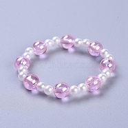 Transparent Acrylic Imitated Pearl  Stretch Kids Bracelets, with Transparent Acrylic Beads, Round, Pink, 1-7/8 inch(4.7cm)(BJEW-JB04575-02)