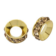 Brass Rhinestone Spacer Beads, Grade A, Rondelle, Golden Metal Color, Lt.Col.Topaz, 9x4mm, Hole: 4mm(RB-A020-9mm-14G)