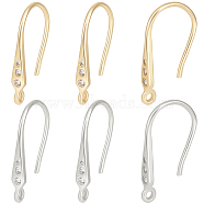 16Pcs 2 Colors Brass Micro Pave Clear Cubic Zirconia Earring Hooks, with Horizontal Loops, Mixed Color, 17x2.5mm, Hole: 1mm, Pin: 0.9mm(KK-BBC0008-07)