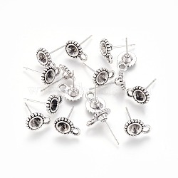 Antique Silver Tibetan Style Alloy Stud Earring Findings, with Loop, Lead Free & Nickel Free, Flat Round, 13x8.5mm, Hole: 2mm, Pin: 1mm, Fit for 5mm Rhinestone(X-TIBE-A20145-AS-FF)