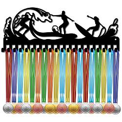 Iron Medal Holder Frame, 20 Hooks Medals Display Hanger Rack, with Screws, Black, Surfing, Sports, 150x400mm, Hole: 5mm(ODIS-WH0028-118)